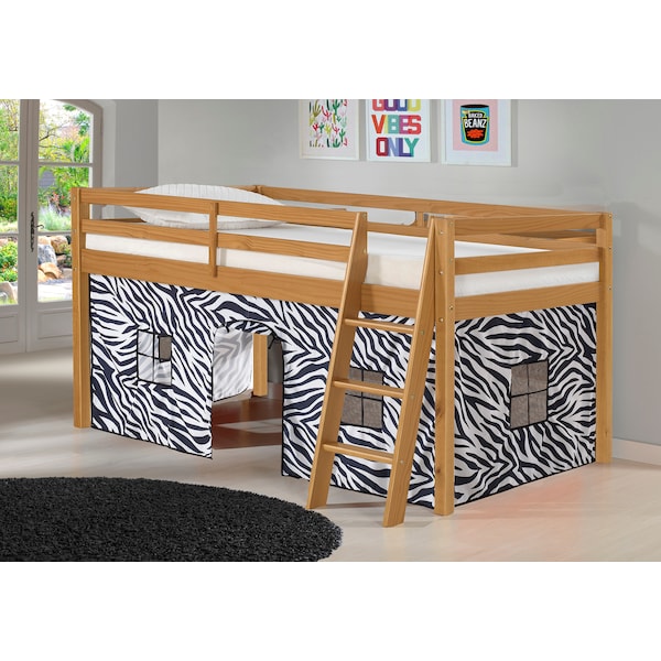 Roxy Twin Wood Junior Loft Bed With Cinnamon With Zebra Bottom Tent